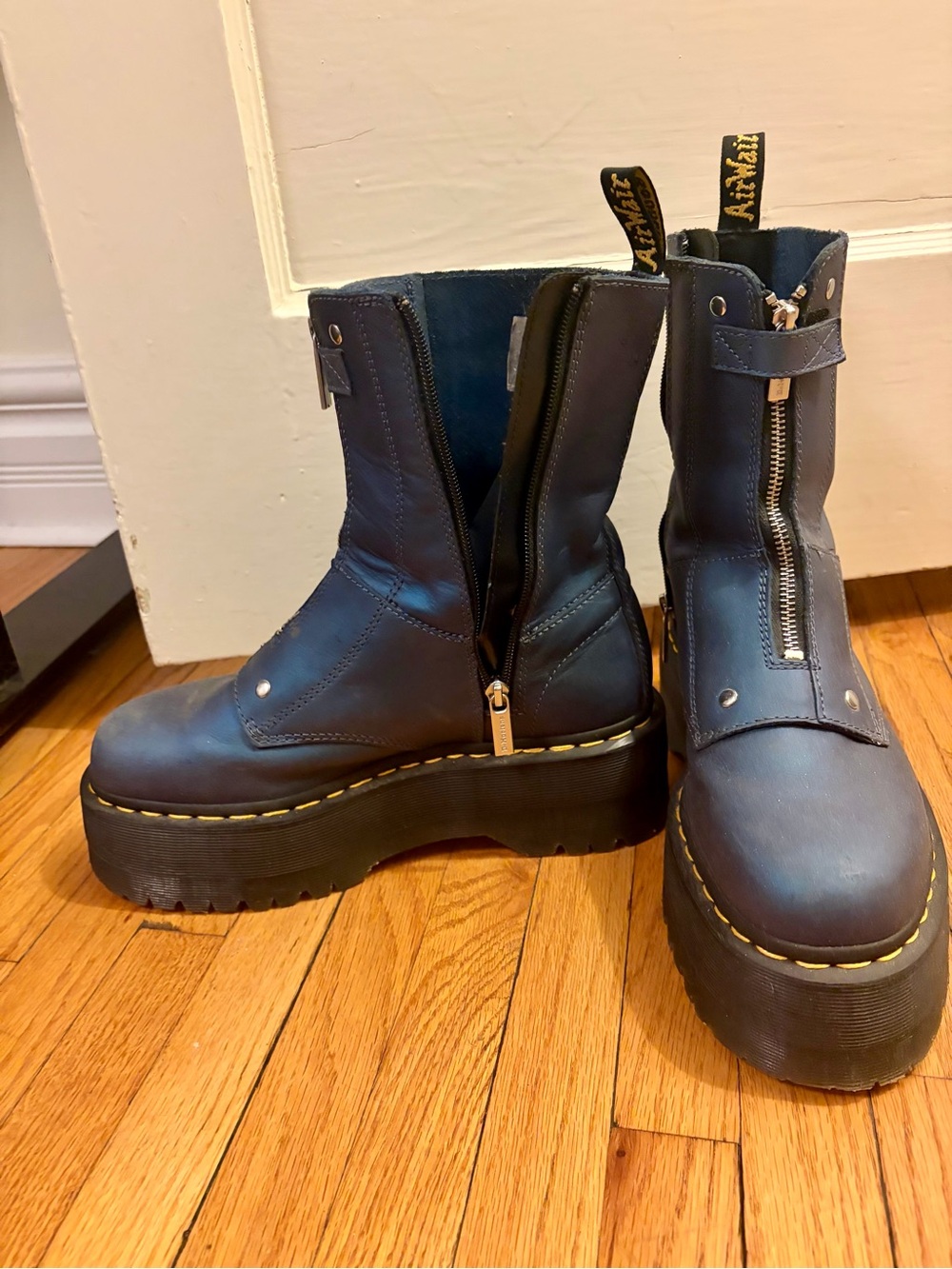 Dr. Martens Blue Iridescent Platform Zip Boots - Picture 3 of 4